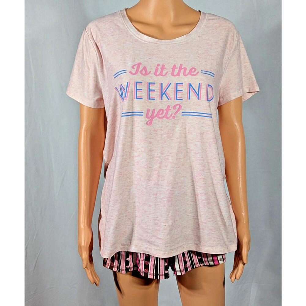 Pajama Set Womens Shorts & Top Pink Size L Light Summer PJ's Young Adult Teen
